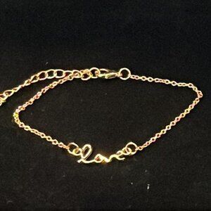 Gold Tone Chain with Love Script Bracelet